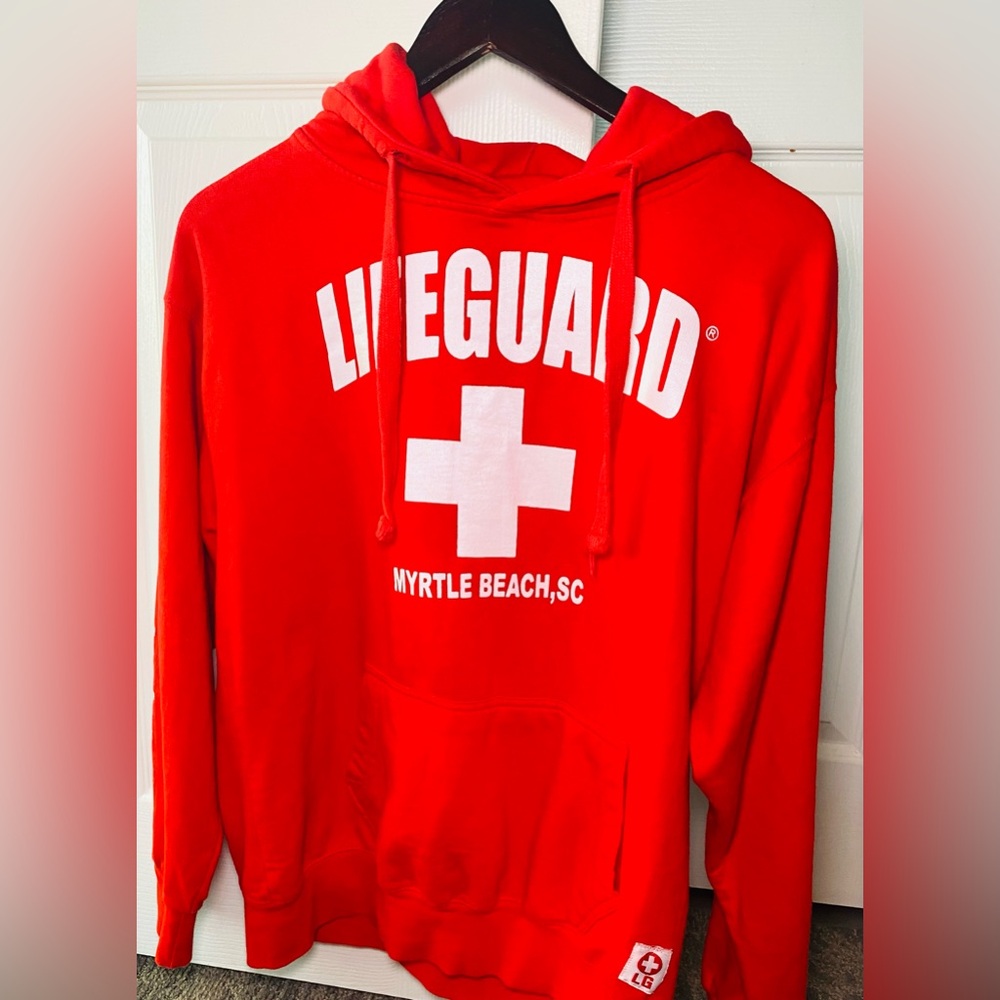 Myrtle‎ Beach, SC Red Life Guard Hooded Sweatshirt, M